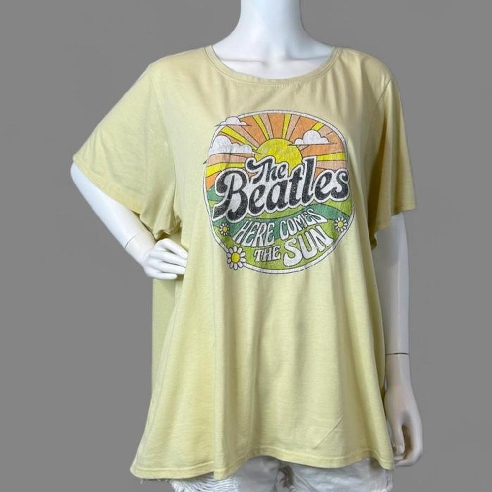 The Beatles Here Comes The Sun Yellow Graphic Tee 3X Retro 70s Hippie